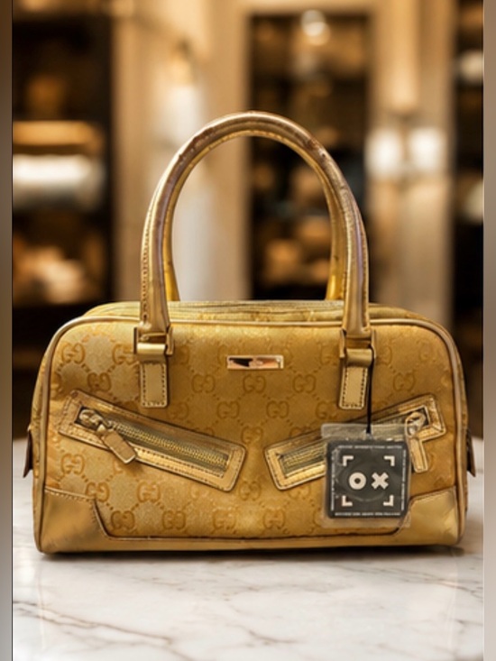 Gucci Handbags - Authentic Vintage Metallic Gold Gucci GG Canvas Leather Bowler Satchel Handbag